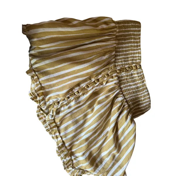 Anthropologie XS Smocked Mini Skirt Mustard Stripe Boho Beach Cover Up Pockets - Image 10