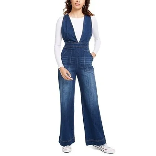Dollhouse Blue Denim Jumpsuit Wide Leg V-Neck Crisscross Back 9/10 - Image 3