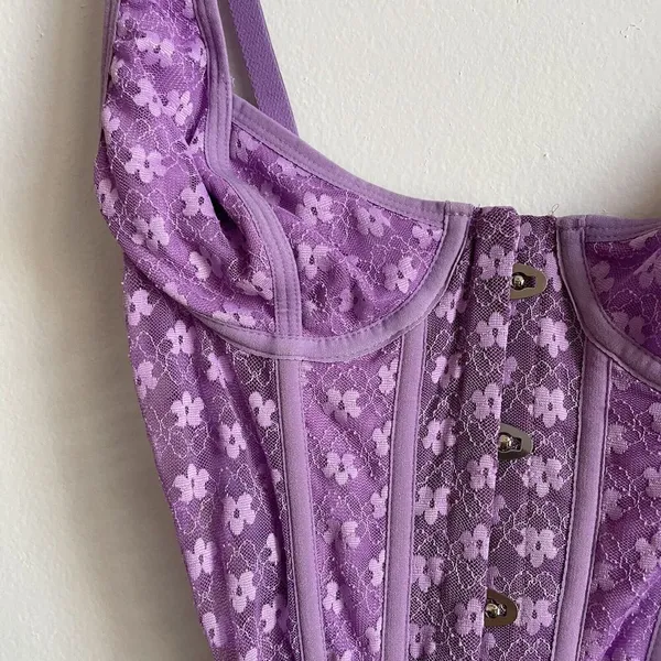 Size S Purple Lace Floral Hook Corset Top - Image 2