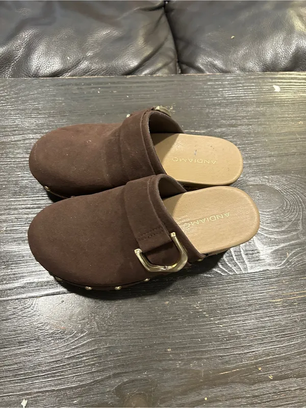 Andiamo Women's Brown Suede Mule with Decorative Buckle 6.5 wide - Image 3