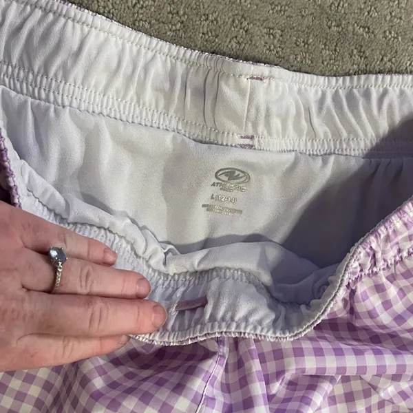 Purple plaid gingham large 12 14 shorts athletic casual - Image 2