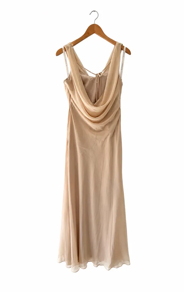 Azazie Rylina Champagne Mermaid Pleated Chiffon Dress - Image 4