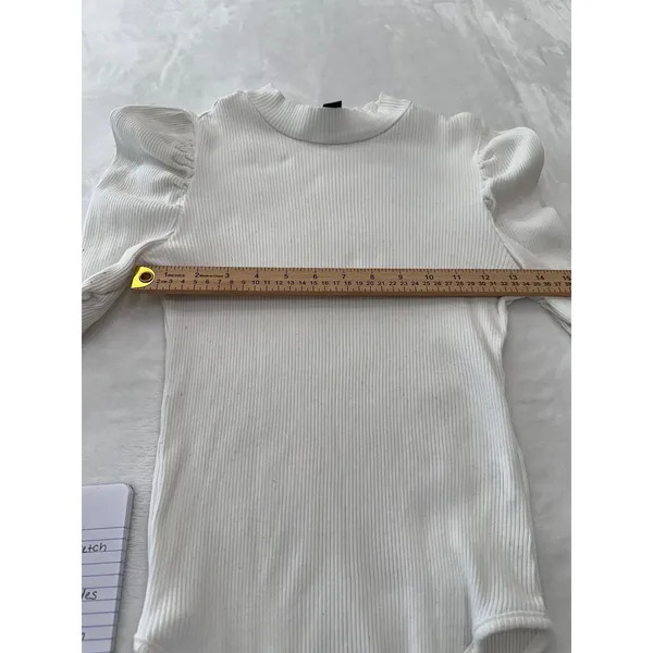 SHEIN Womens White Ribbed Mock Neck Puff Shoulder Long Sleeve Bodysuit Large - Image 5
