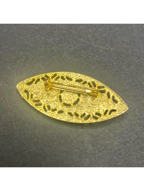 2.5" Gold Tone Evil Eye Brooch Pearl Center Filigree Vintage Style - Image 3