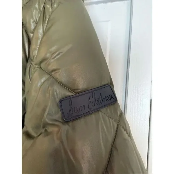 Sam Edelman olive green diamond quilted longer puffer jacket m - Image 3