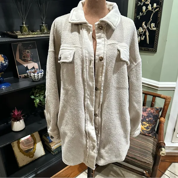 Free People Rugby Oversized Fleece Jacket – Size S - Image 10