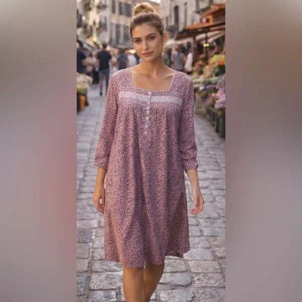 Eileen West Pink Embroidered Floral Nightgown S Cotton Long Sleeve Ruffle Lace - Image 13