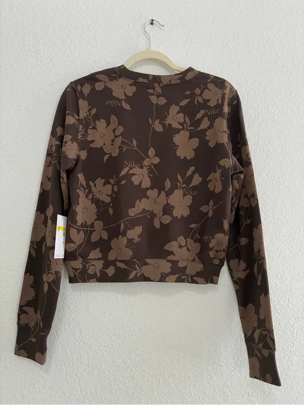 Nike Brown Floral Cropped Crewneck Sweatshirt - Image 4