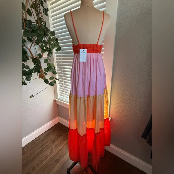 NWT‎ Front Tie Colorblock Tiered Midi Dress Size Medium - Image 4