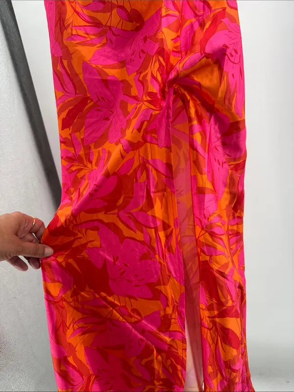 Hello Molly LOVELY CAMELLIA Pink and Orange Floral Midi Dress cutout 6 HOCO - Image 9