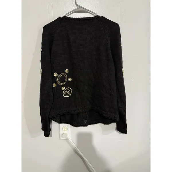 Vintage 90's VICTORIA HARBOUR Black & Gold Beaded Knit Cardigan Size S NEW YEAR - Image 4