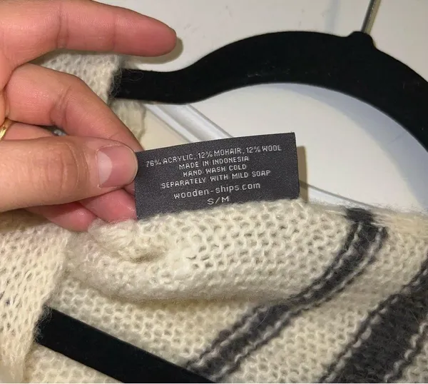 Wooden Ships by Paola Buendia Gray Striped Poncho Style Wool Blend Sweater Top - Image 3