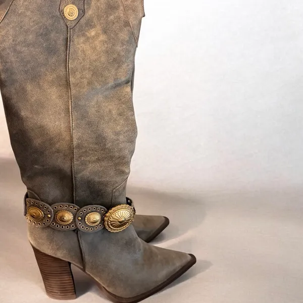 Steve Madden Kelsee Distressed Leather Western Belt Harware Knee High Boots - Image 3
