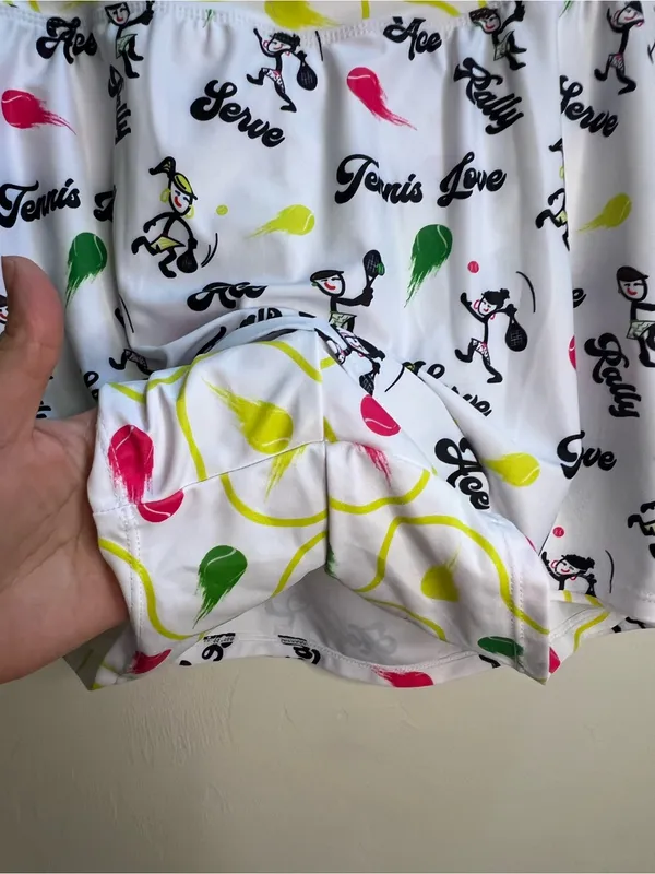 White Tennis-Print Women's Skort -‎ Playful Multi-Color Design - Image 2
