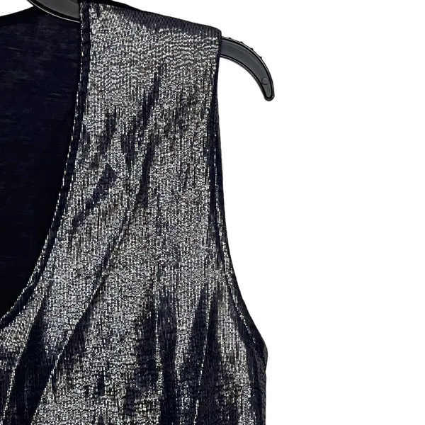 J. Crew Tank Top Size Medium Navy & Shiny Lined‎ 100% Polyester Womens - Image 4