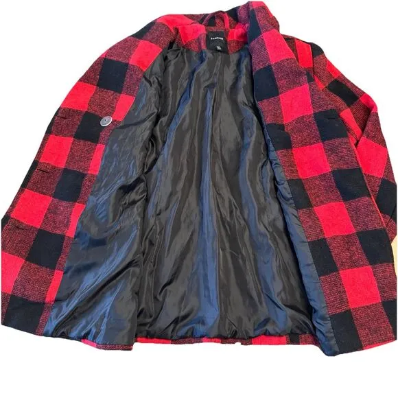 Rampage Women's Buffalo Check Plaid Pea Coat Double Breasted Jacket Size Medium‎ - Image 5