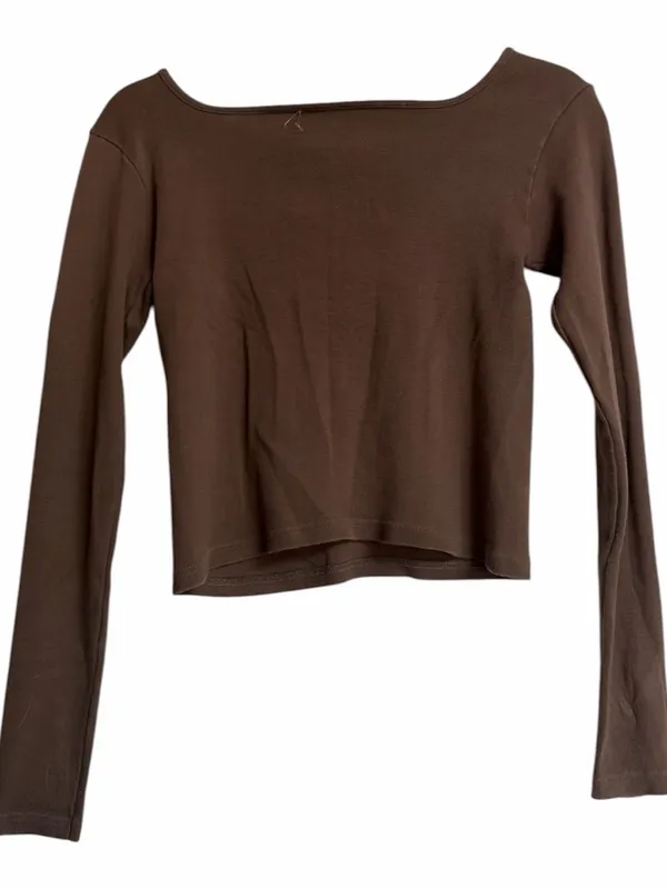 Brandy Melville Brown Ruched Long Sleeve Crop Top - Image 4