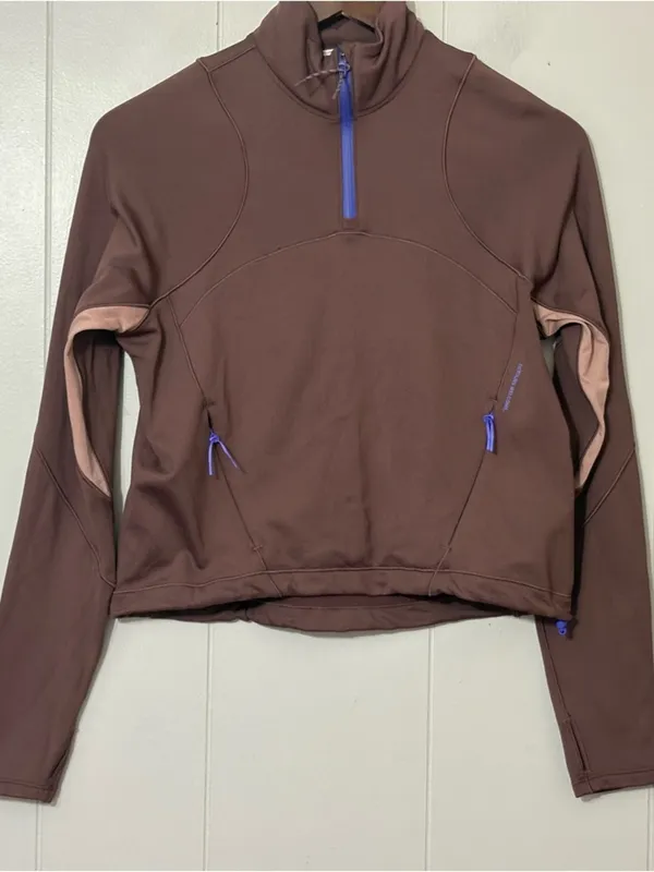 Lululemon Tech Fleece 1/4 Zip Pullover Brown Purple Size 2 Thumbholes - Image 3
