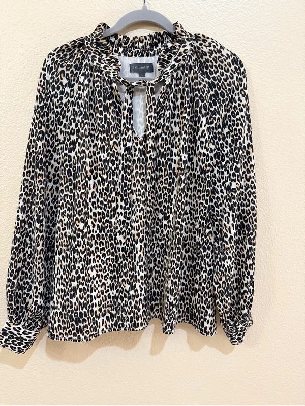 The Limited Leopard Print Tie Neck Blouse Size L Long Sleeve Animal Print - Image 2