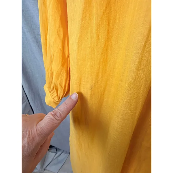 Frame Yellow Kumquat Ramie Double-Lined Long Sleeve V-Neck Kaftan Maxi Dress‎ M - Image 9