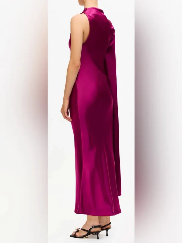 NEW ACLER Ropley satin cape Iris fuchsia maxi dress sz 10 - Image 2