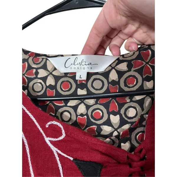 Celestia Designs‎ Maroon Cambric Cotton Floral Printed Kurta Dress Size L - Image 6