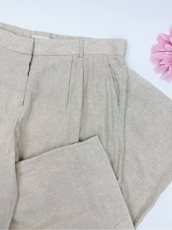 Abercrombie & Fitch Sloane Linen Blend Tailored Wide Leg Pant Tan Ecru Beige - Image 5