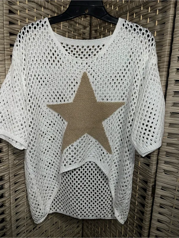 White Crochet Star Crop Top - Image 5