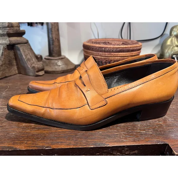 Vintage Bama German Leather Square Toe Penny Loafers Tan 8.5 - Image 7