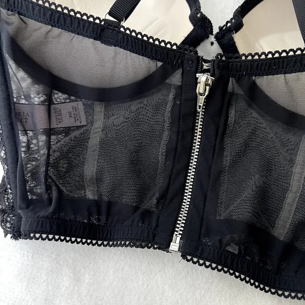 Victoria's Secret Black Lace Bustier Corset Demi Bra Top - Image 7