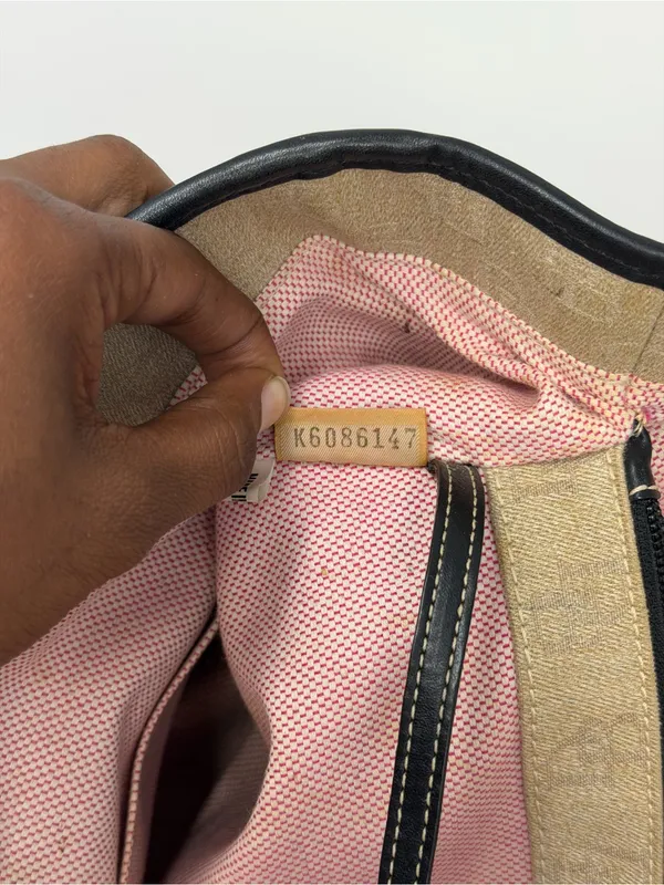 Dooney & Bourke Monogram Canvas Tote Bag Beige Black Leather Shoulder Bag - Image 10