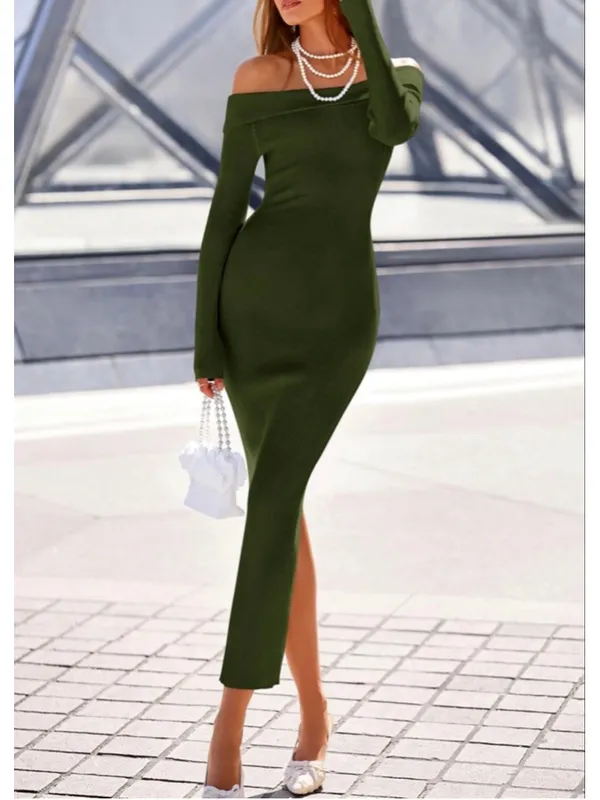 NEW PrettyGarden Green Off Shoulder Ribbed Knit Maxi Dress XL - Image 3