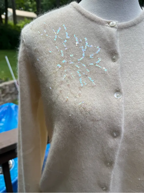 Janeville Sequin Embellished Lambswool Cardigan - Cream - Image 3