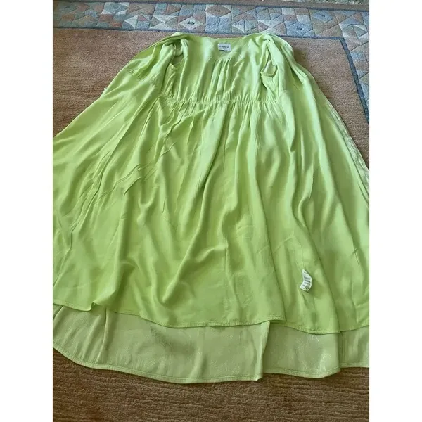 Frnch Paris Lime Green Satin Midi Dress Size L Long Sleeve Button Front - Image 4
