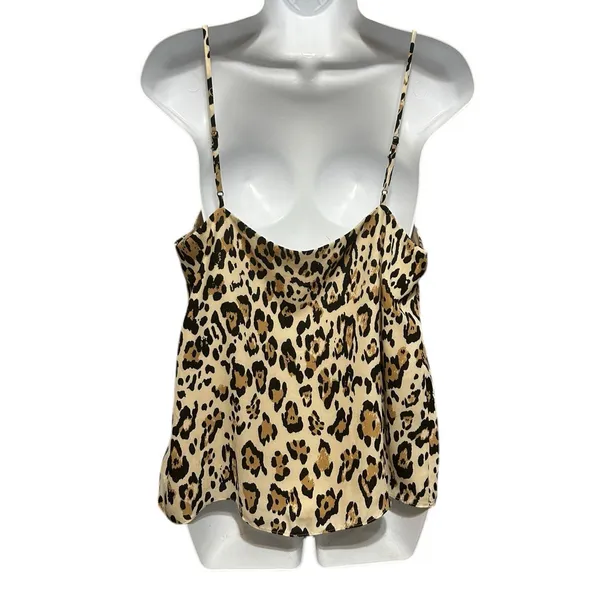 Y2K Socialite Women Babydoll Cami‎ Top L Animal Print Lingerie Lined Lace Trim - Image 3