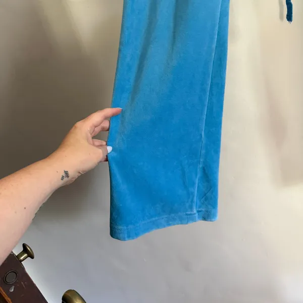 Y2K Vintage BEBE | Low Rise Blue Velour Bling Track Pants Flap Pockets Large - Image 2