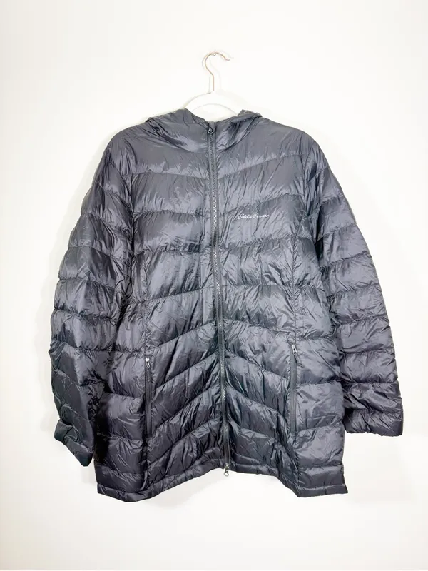 Eddie Bauer Hooded Chevron Down Parka Winter Coat Black XXL - Image 4