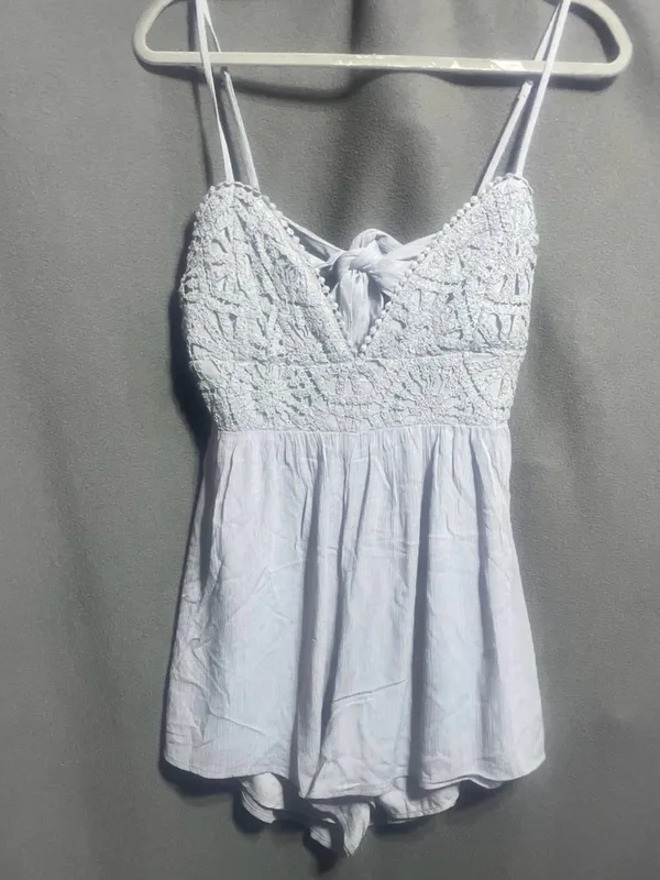 Love Tree White Lace Crochet Open Back Romper Boho Festival Size Large - Image 10