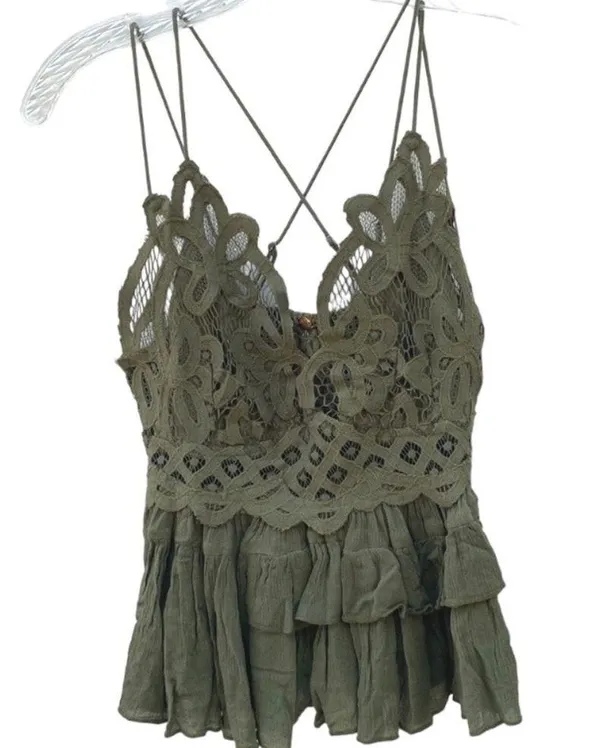 NWT Free People Womens medium olive sparrow green Adella lace cross strap Cami - Image 3
