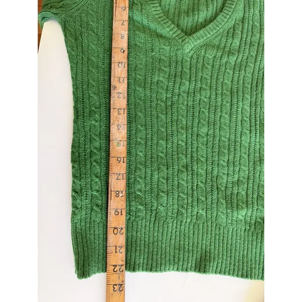 VTG American Eagle Sweater Women Medium Green V Neck Cable Knit Pullover Y2K‎ - Image 6