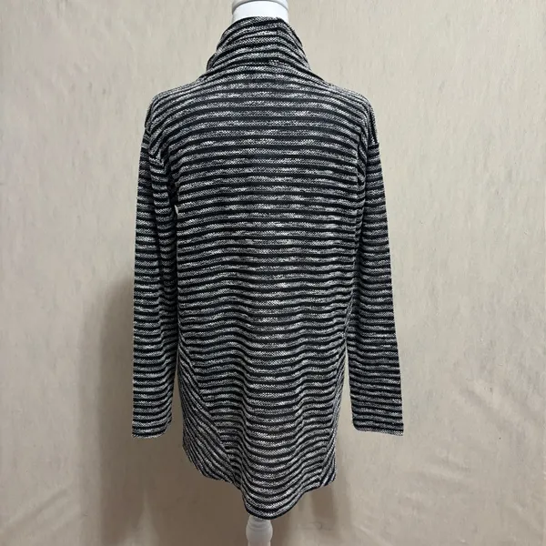 J.Jill Tunic Sweater Black White Striped Cowl Neck Lightweight Semi-Sheer Knit S - Image 5