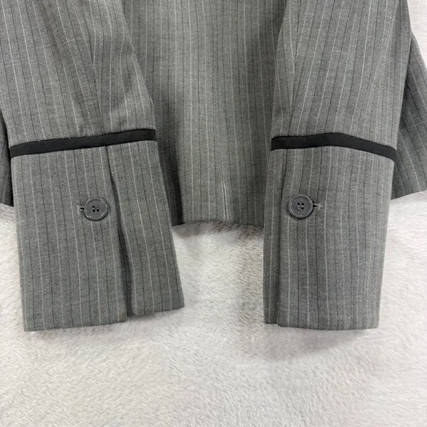 Jessica McClintock 8 Pinstripe Grey Blazer Black Trim Tailored Office Career Y2K - Image 6
