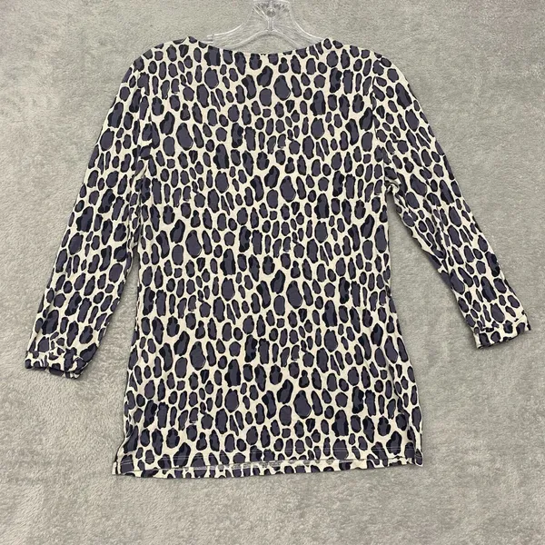 Boden Womens 4 Gray White Animal Print Tee 3/4 Sleeve Cotton Lyocell Shirt W0094 - Image 7