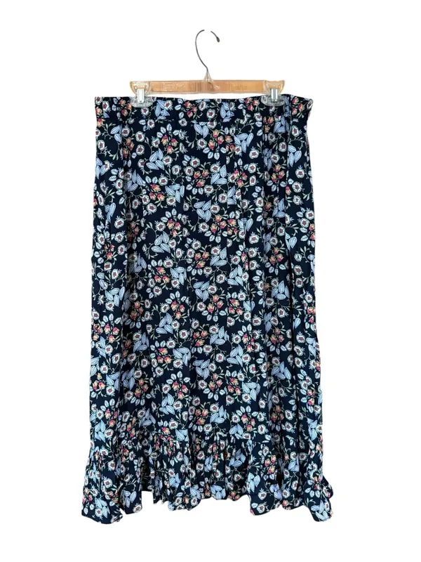 LOFT Navy Floral High-Low Skirt - Image 2