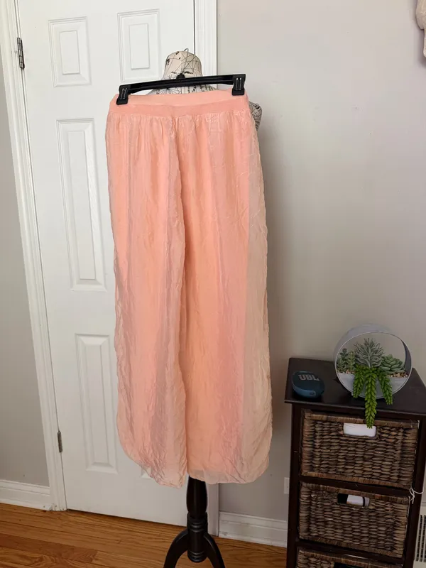 Silk Wide Peach Lounge Pants high-waist sheer chiffon harem gelato color elastic waist sz M - Image 2