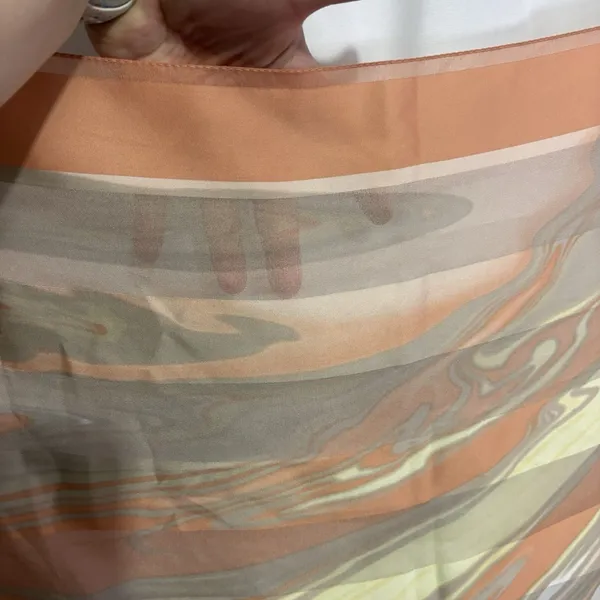 Vintage 70s 80s Abstract Marbled Sheer Square Scarf Rust Olive Silk Feel - Image 5