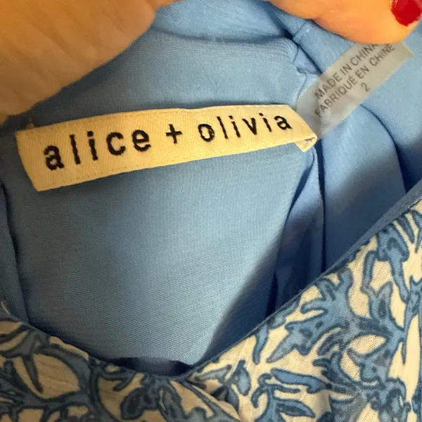 Alice + Olivia Olympia Blue Floral Print Silk Ruffled Asymmetric Midi Dress 2 - Image 11