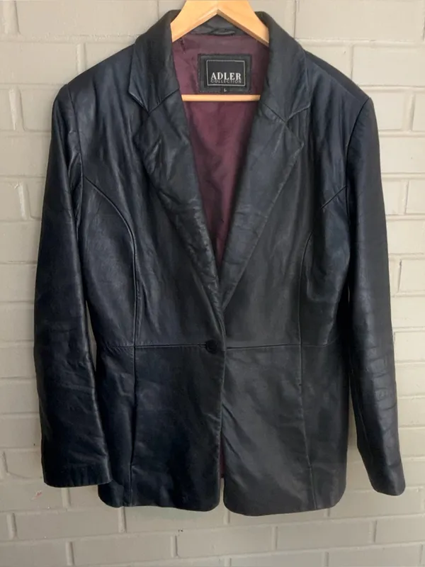 Adler Collection Lambskin Black Leather Blazer Coat Size L - Image 14