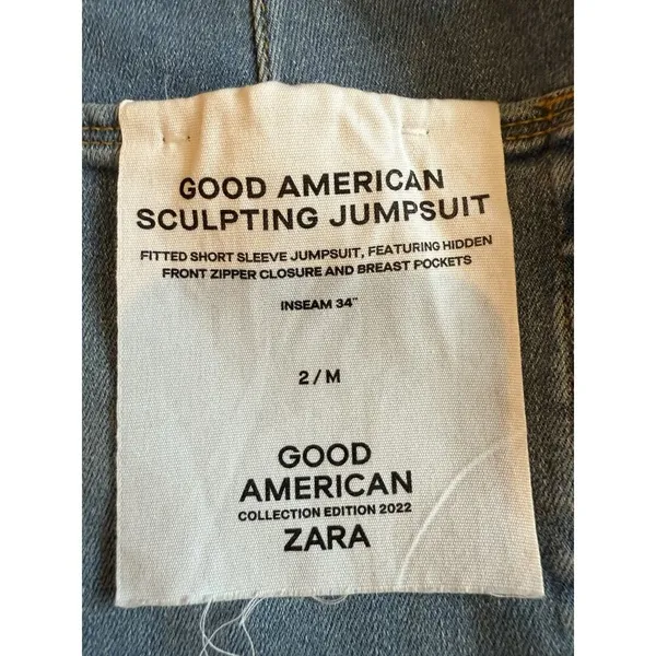 ZARA X Good American ZW Denim Sculpting Jumpsuit Flare Leg, Size 2 - Image 8