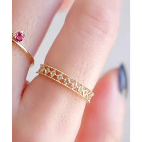 14k Gold Plated S925‎ Hollow Simulated Diamond Ring, Adjustable - Image 13